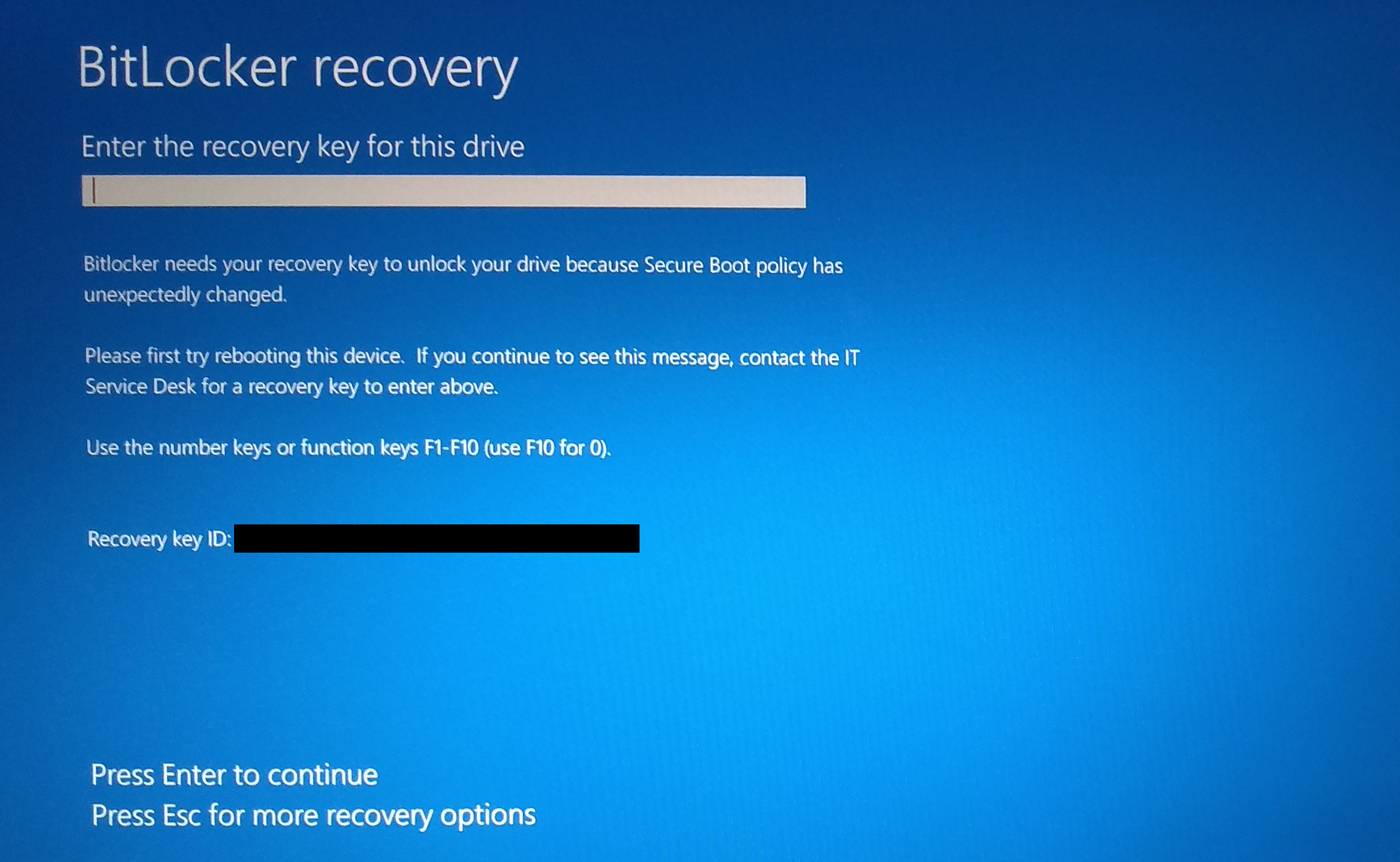 BitLocker prompts for the recovery key after re-enabling Secure Boot