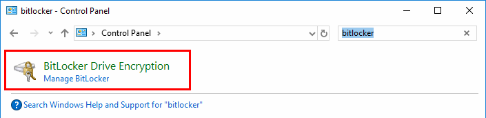 BitLocker Drive Encryption is shown in the Control Panel